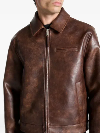 Manière De Voir Point-collar Zip-front Leather Jacket