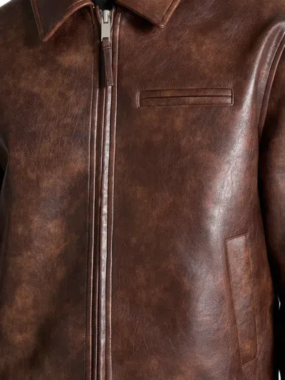 Manière De Voir Point-collar Zip-front Leather Jacket