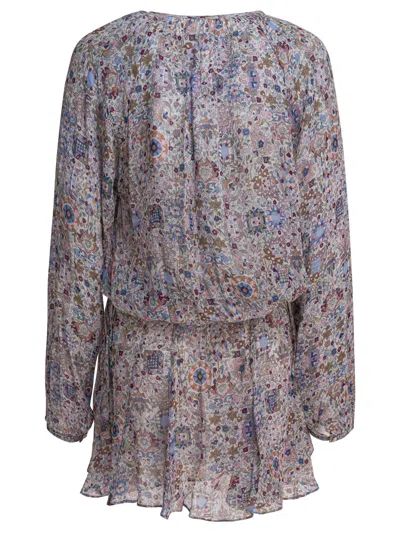 Isabel Marant Étoile Waist Elastic Floral Long Sleeve Round Neck Ruffled Hem In Black