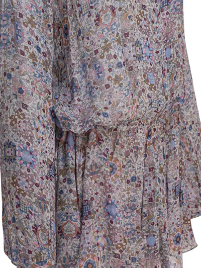 Isabel Marant Étoile Waist Elastic Floral Long Sleeve Round Neck Ruffled Hem In Black