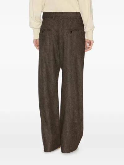 Isabel Marant Lisetta Pinstripe Pleated Wide Leg Wool Blend Trousers