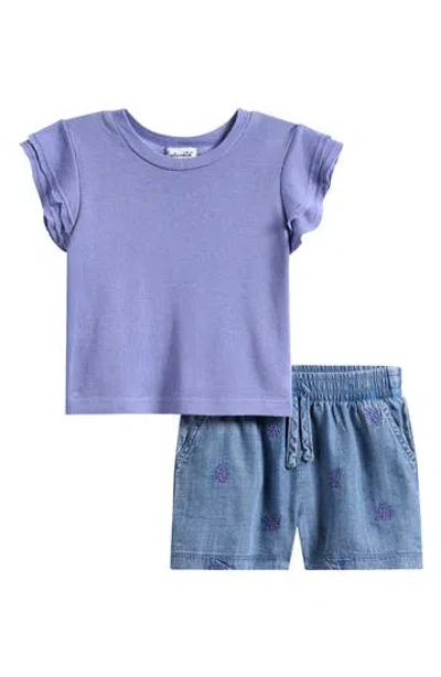 Splendid Crewneck T-shirt & Tossed Flower Shorts Set In Blue