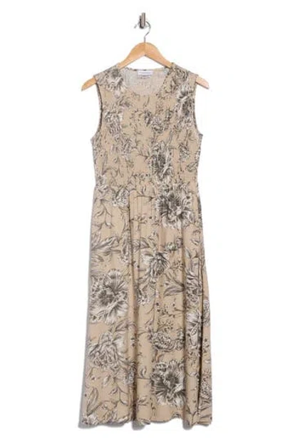 Calvin Klein Floral Sleeveless Smocked Fit & Flare Midi Dress In Multi