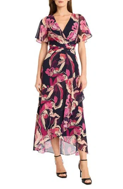 Maggy London Printed Chiffon Maxi Dress In Black