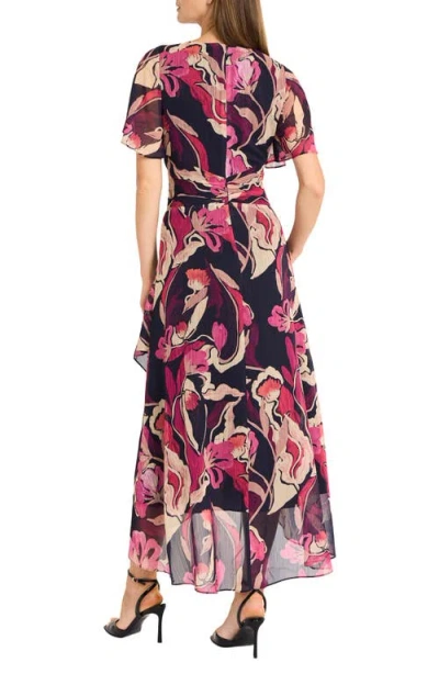 Maggy London Printed Chiffon Maxi Dress In Black