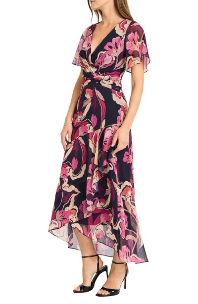Maggy London Printed Chiffon Maxi Dress In Black