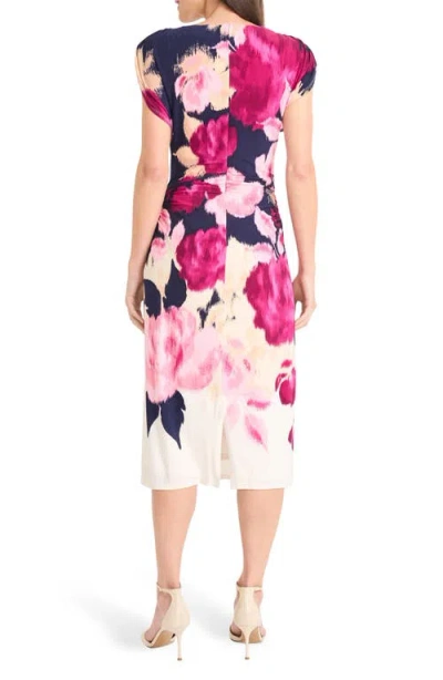 Maggy London Placement Print Cap Sleeve Midi Dress In Blue