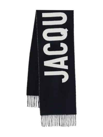 Jacquemus Brushed Finish Fringe Detailing Wraparound Scarf In Black
