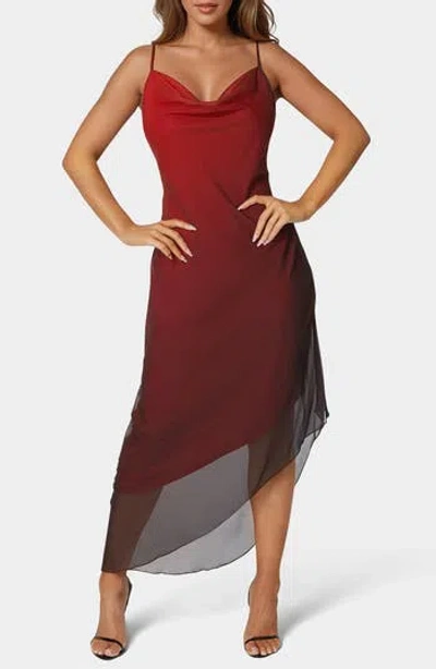 Bebe Ombré Chiffon Asymmetric Slipdress In Red