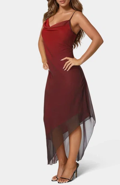 Bebe Ombré Chiffon Asymmetric Slipdress In Red