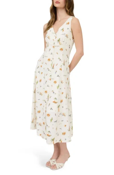 Blu Pepper Beach Print Midi Dress In Multi