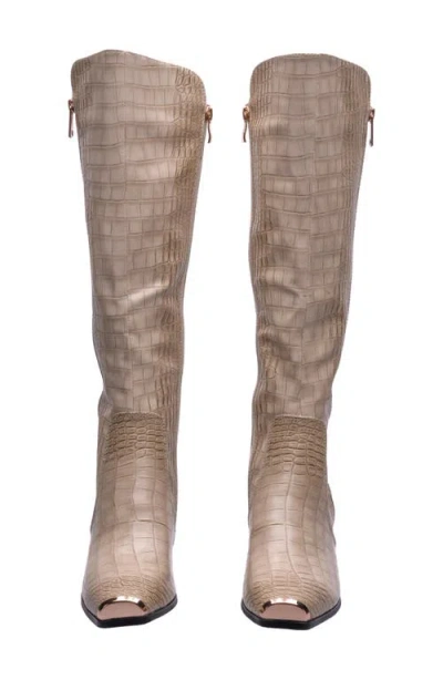 Ninety Union London Croc Embossed Knee High Boot