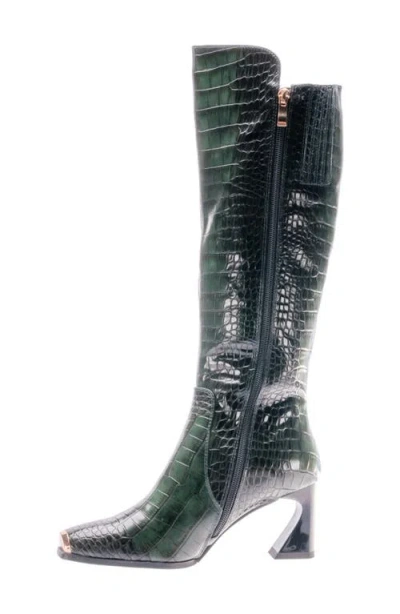Ninety Union London Croc Embossed Knee High Boot