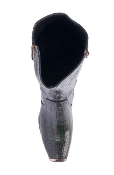 Ninety Union London Croc Embossed Knee High Boot