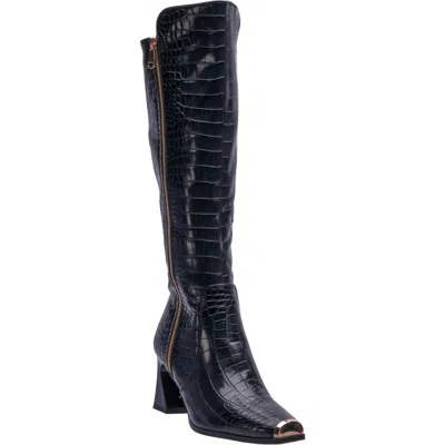 Ninety Union London Croc Embossed Knee High Boot