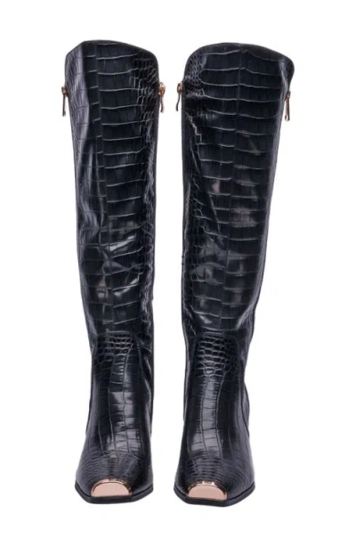 Ninety Union London Croc Embossed Knee High Boot