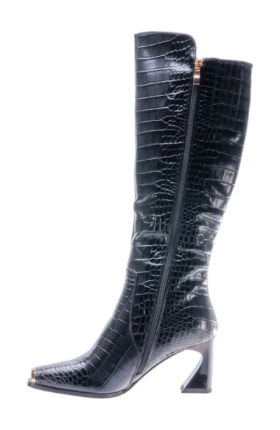 Ninety Union London Croc Embossed Knee High Boot