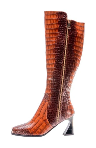 Ninety Union London Croc Embossed Knee High Boot
