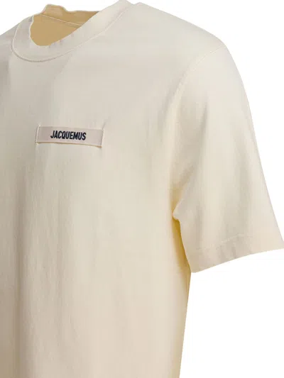 Jacquemus 'le T-shirt Gros Grain' Beige T-shirt With Logo Patch On The Front