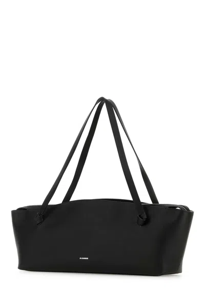 Jil Sander Leather Knot Shoulder Bag With Long Handles In Black