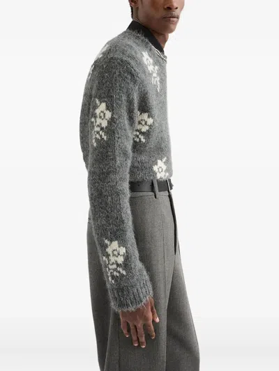 Jil Sander Alpaca Blend Sweater Embroidered Flowers In Gray