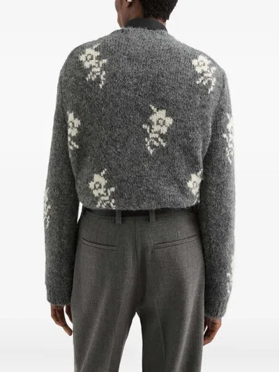 Jil Sander Alpaca Blend Sweater Embroidered Flowers In Gray