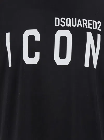 Dsquared2 Men Black Crewneck T-shirt With Maxi Logo Print On The Front In Cotton Man In Black