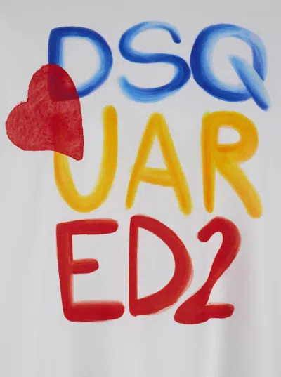 Dsquared2 White Round Neck T Shirt With Printed Maxi Logo On The Front And Heart Detail In Cotton Woman In White