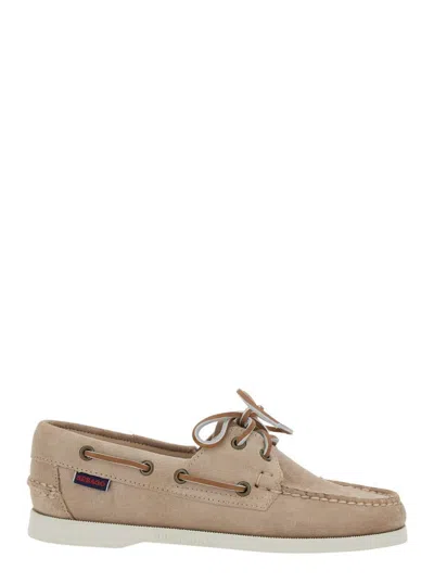 Sebago 'portland Dockside' Beige Loafers With Decorative Laces On The Sides And Contrasting Stitching In Su