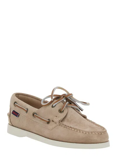 Sebago 'portland Dockside' Beige Loafers With Decorative Laces On The Sides And Contrasting Stitching In Su