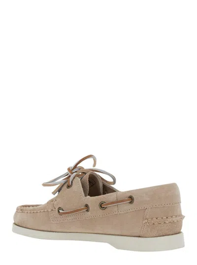 Sebago 'portland Dockside' Beige Loafers With Decorative Laces On The Sides And Contrasting Stitching In Su