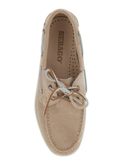 Sebago 'portland Dockside' Beige Loafers With Decorative Laces On The Sides And Contrasting Stitching In Su