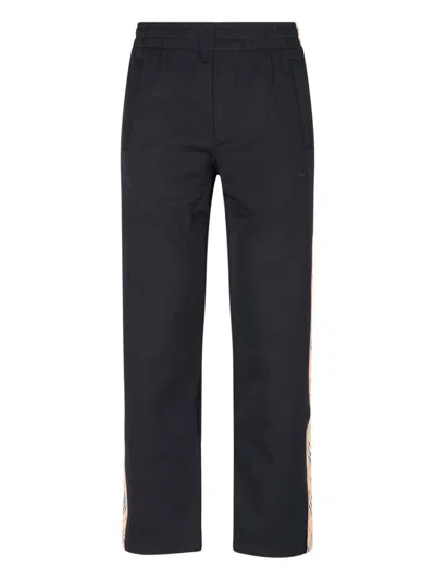Burberry Straight Trousers With Elastic Waistband And Side Stripe In Black