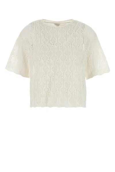 Bottega Veneta Lace Round Neck Fish Top In Neutral