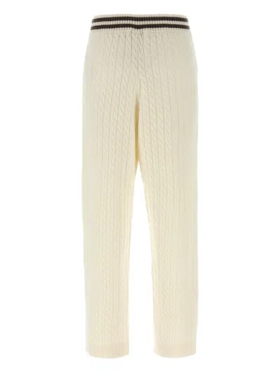 Brunello Cucinelli Cable Knit Cashmere Pants With Ribbed Cuffs In Neutral