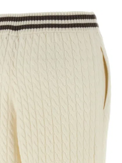 Brunello Cucinelli Cable Knit Cashmere Pants With Ribbed Cuffs In Neutral