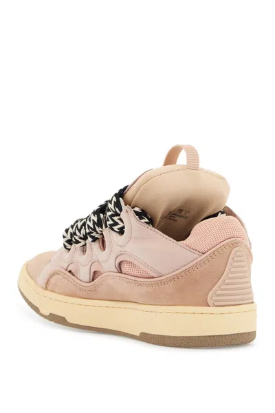 Lanvin Calf Leather Sneakers In Grey With Multicolor Laces