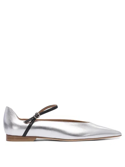 Lella Baldi Pointed Toe Ballerinas With Ankle Strap In White