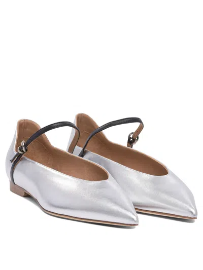 Lella Baldi Pointed Toe Ballerinas With Ankle Strap In White
