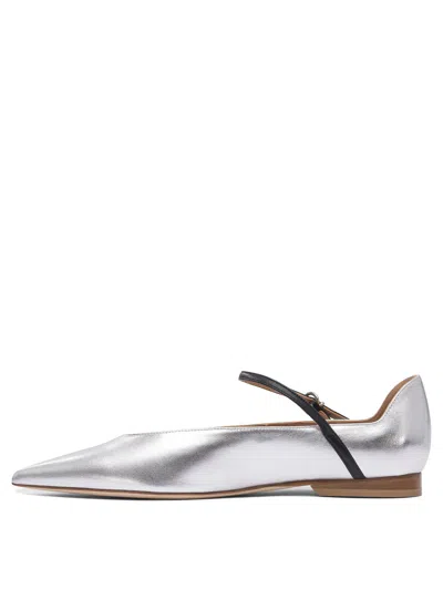 Lella Baldi Pointed Toe Ballerinas With Ankle Strap In White