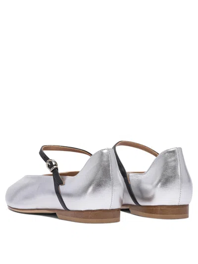 Lella Baldi Pointed Toe Ballerinas With Ankle Strap In White
