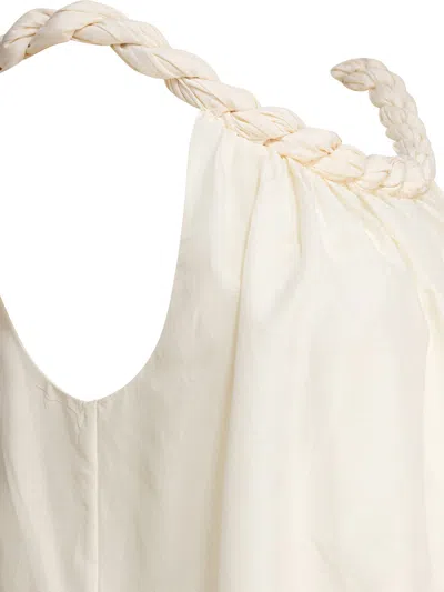 Loulou De Saison Gathered Beige Top With Braided Strap And Flowing Silhouette In Neutral
