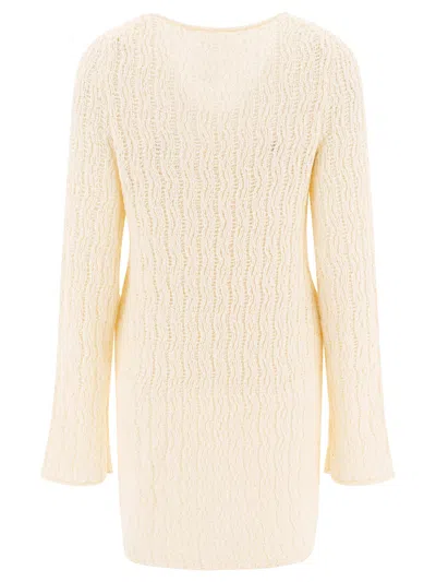Loulou Studio Textured Fabric Long Sleeves Round Neckline Dress In Neutral