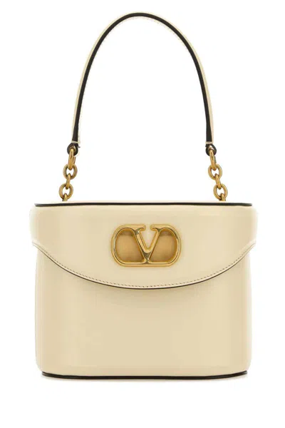 Valentino Borsa A Secchiello Vlogo Signature In Pelle Avorio  Donna In White