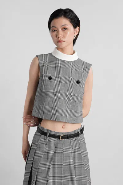 Self-portrait Prince Of Wales Check Top In Gray