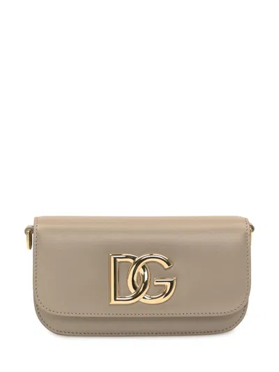 Dolce & Gabbana 3.5 Leather Taupe Crossbody Bag In Gray