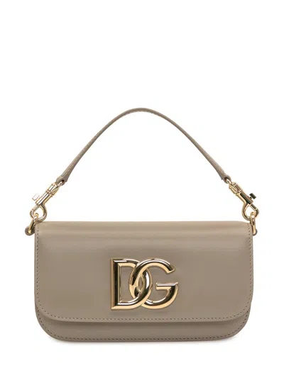 Dolce & Gabbana 3.5 Leather Taupe Crossbody Bag In Gray