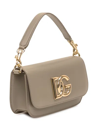 Dolce & Gabbana 3.5 Leather Taupe Crossbody Bag In Gray