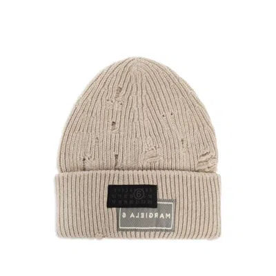 Mm6 Maison Margiela Knit Ribbed Hat Distressed Detailing In Neutral