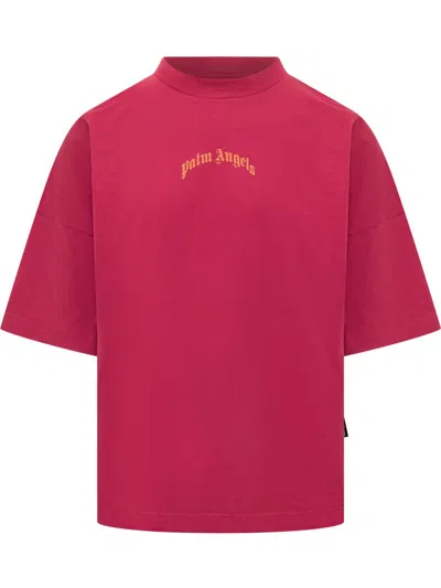 Palm Angels Curved Logo Oversized T-shirt In Pink